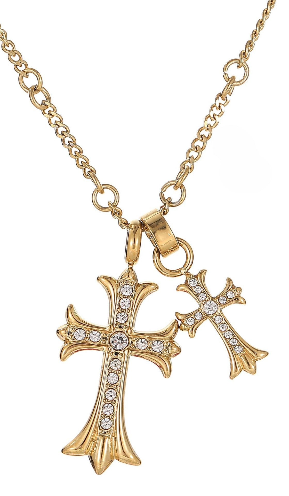 Planderful Jewelry Emerald Zircon Cross Necklace For Men And Women In Titanium Steel Hip Hop Chain