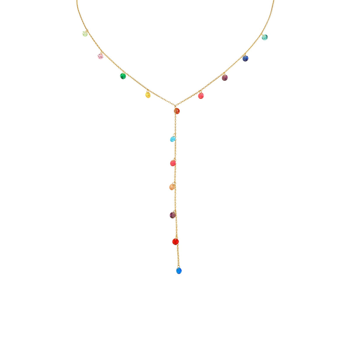 French High-Grade Color Dopamine Zircon Y-Shaped Necklace – Stainless Steel Elegant