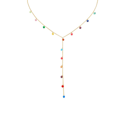French High-Grade Color Dopamine Zircon Y-Shaped Necklace – Stainless Steel Elegant