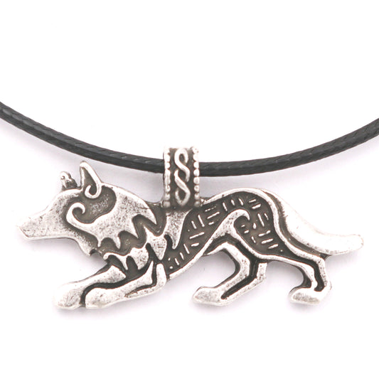 Viking Wolf Metal Necklace with Nordic Tassel Detail for Men
