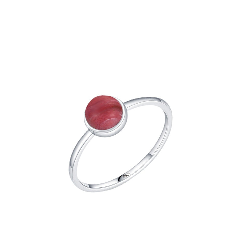 Sterling Silver Red Pattern Stone Ring for Women's Everyday Fashion