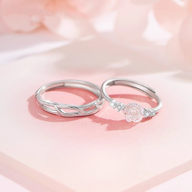 Couple Ring S925 Sterling Silver Camellia Design Gift