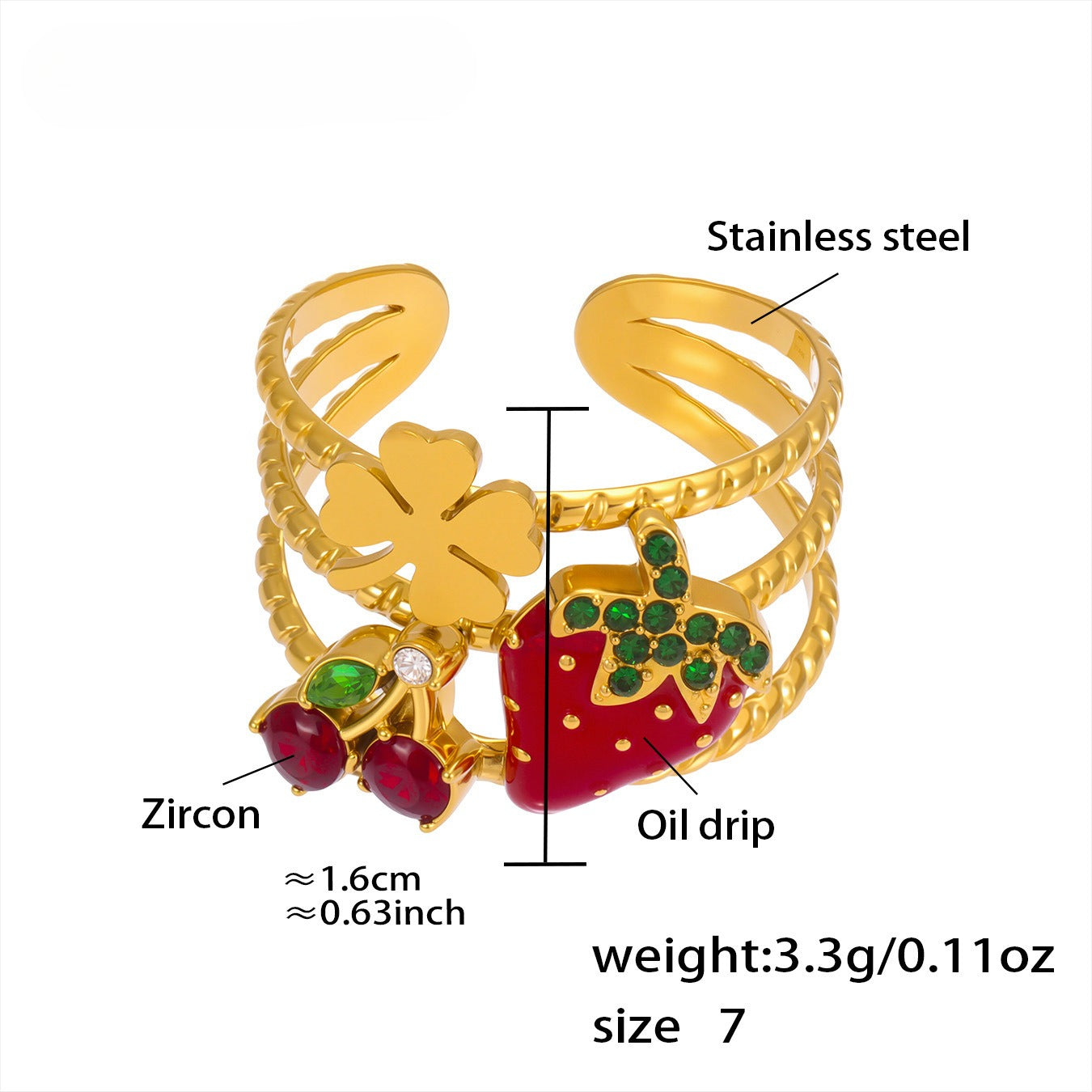 Planderful Hollow Oil Drop Zircon Daisy Ladybug Ladies Ring