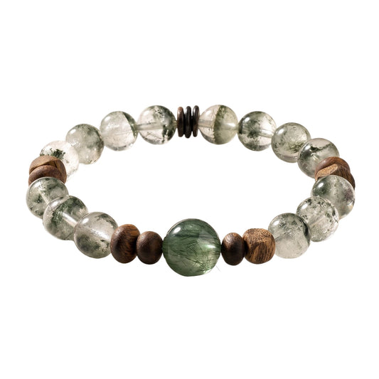 Green Phantom Quartz & Agarwood Bracelet