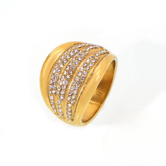 Luxurious French Cold Breeze Zircon Titanium Gold-Plated Ring
