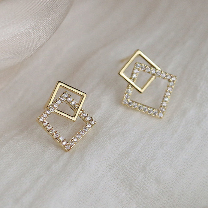 New 925 Sterling Silver Geometric Zircon Stud Earrings