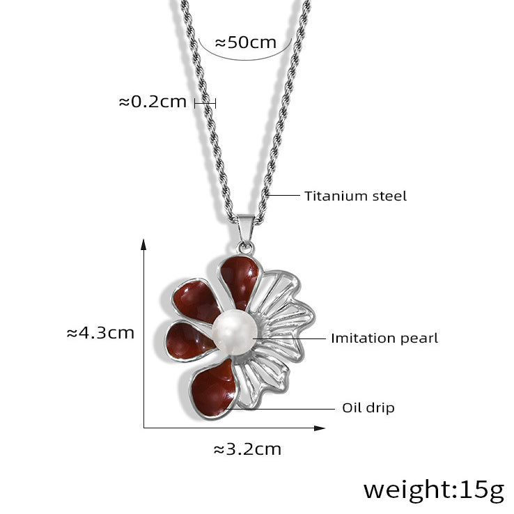 Elegant Bead Necklace with Glazed Floral Pendant