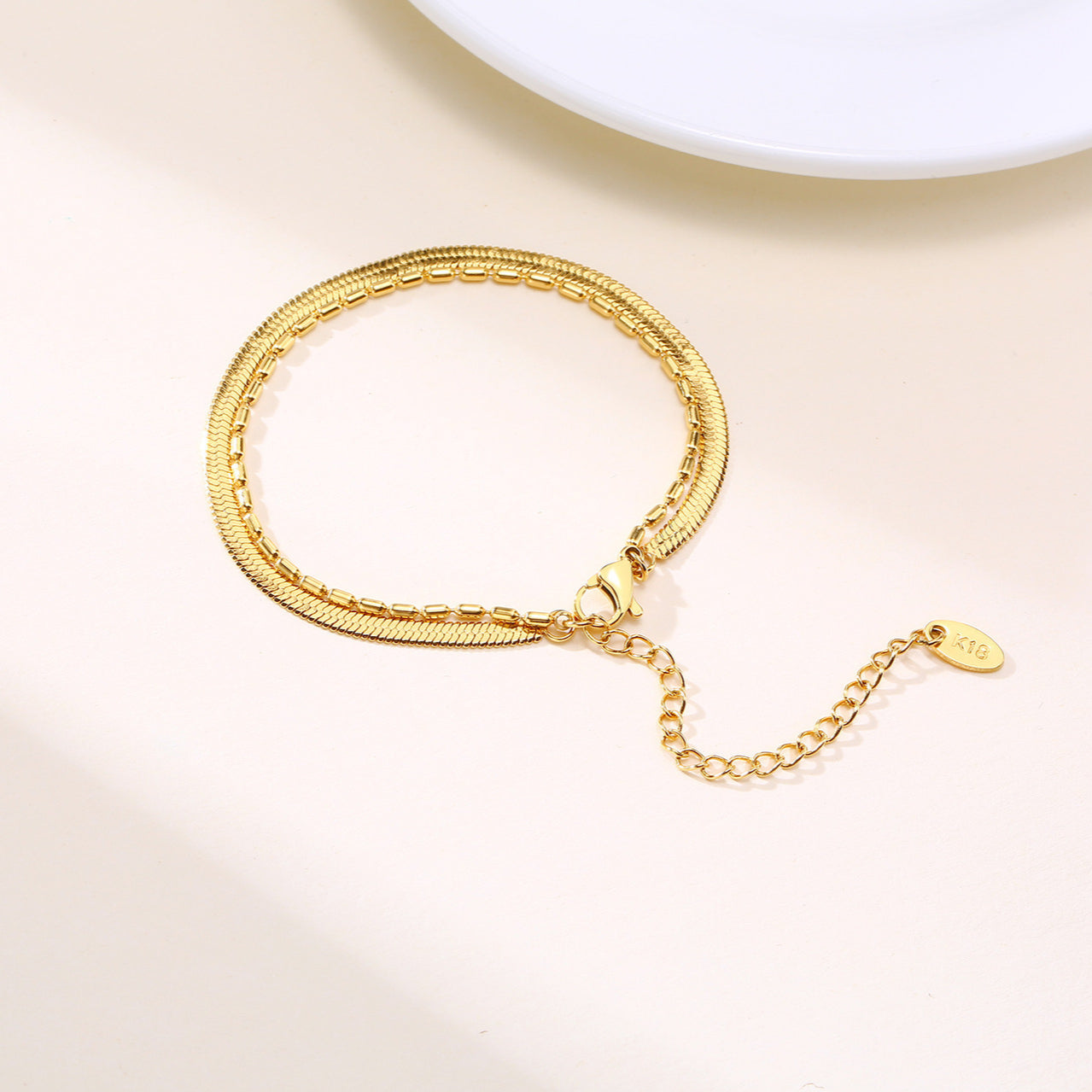 Ins Wind Double Layer Flat Snake Bead Bracelet Stainless Steel Bamboo Chain Double Chain Golden Lady Titanium Steel Bracelet