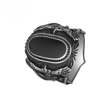 Black Agate Ring - Statement Mens Ring