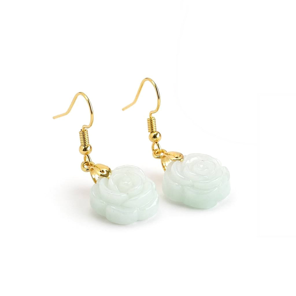 Jadeite Rose Flower Hook Earrings