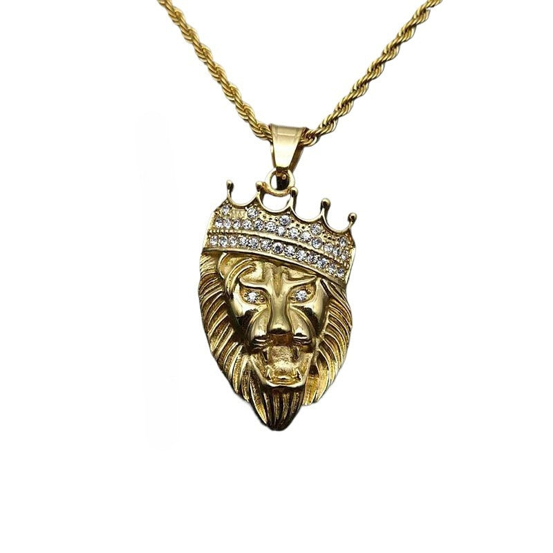 Zircon Necklace - Statement Gold-Plated Lion Head Pendant for Hip Hop Style by Planderful Jewelry