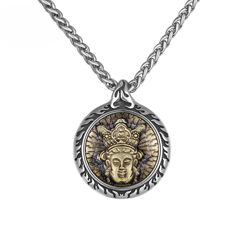 Steel Necklace – Statement Zodiac Buddha Pendant
