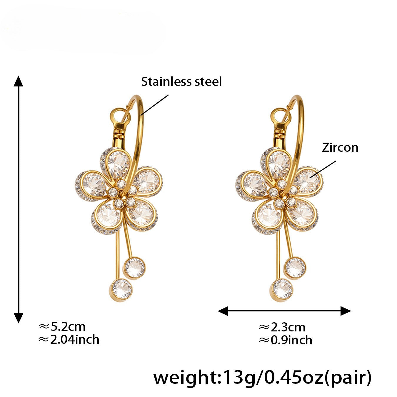 Planderful Zircon Fringed Earrings Gold Plated Glam Women