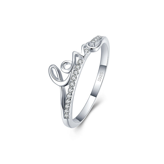 Elegant S925 Sterling Silver Ring with LOVE Letter Design and Zircon Inlay