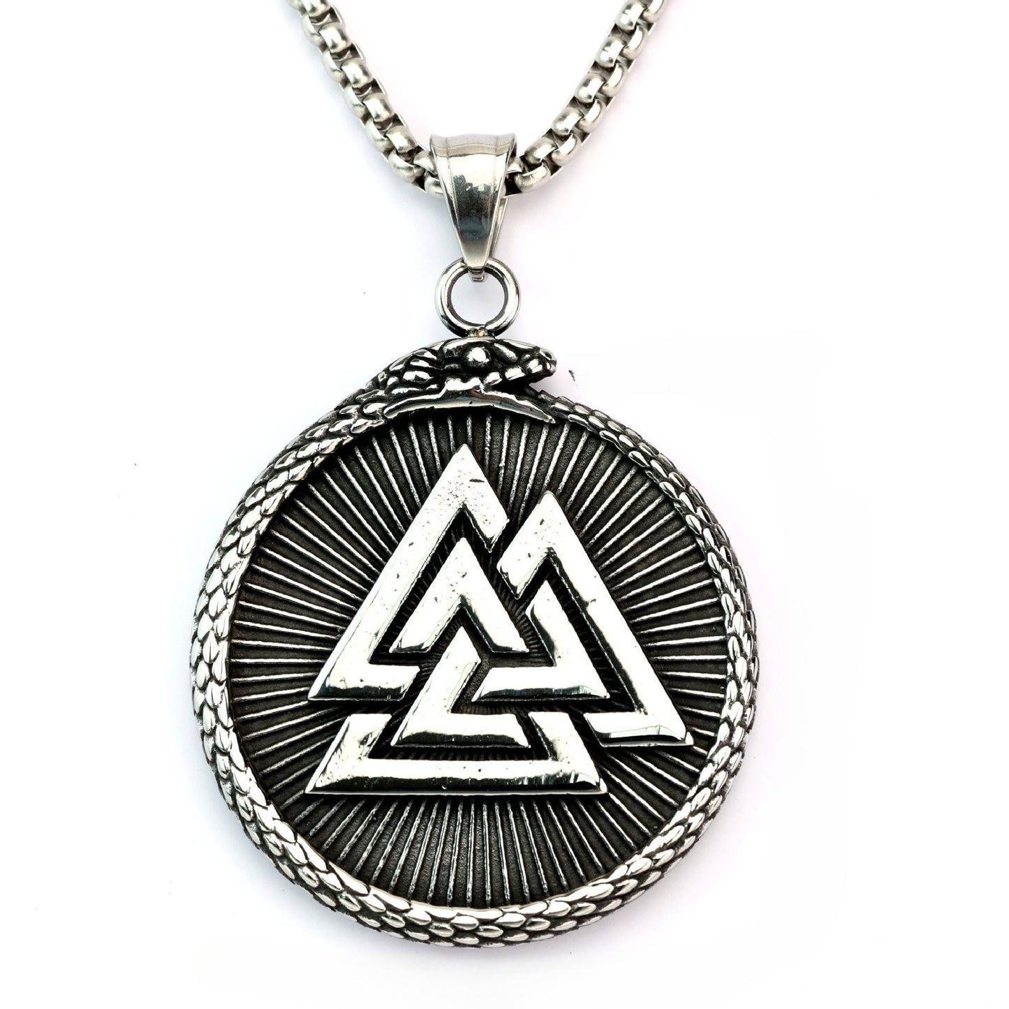 Planderful Bold Double Sided Nordic Viking Ouroboros Compass Pendant For Men Titanium Steel Retro Jewelry