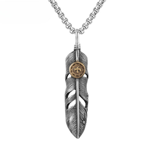 Planderful Titanium Steel Dove Feather Pendant Necklace For Men Unisex Bold Statement Accessory