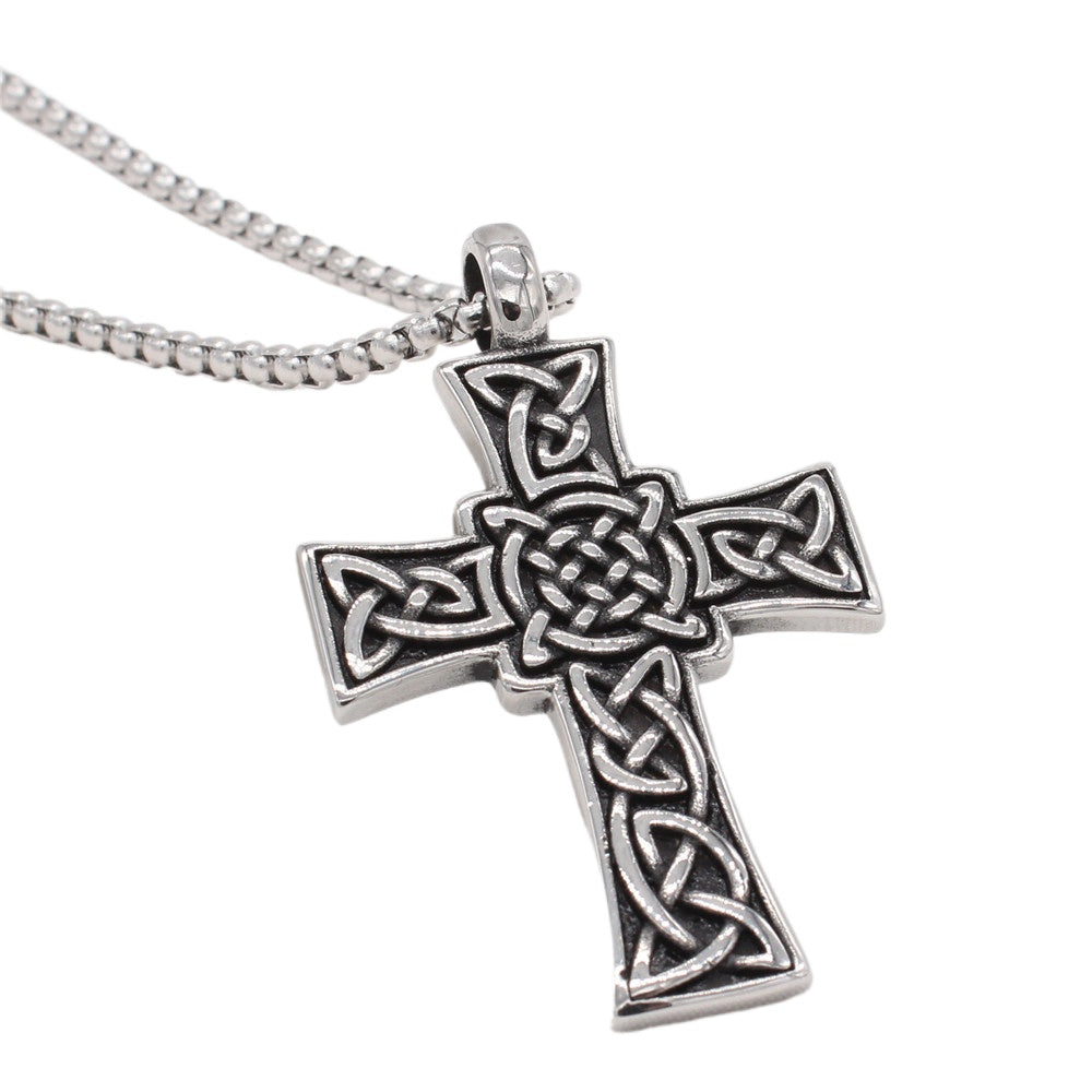 Celtic Cross Pendant Necklace Titanium Steel Durable Unisex Viking Pattern Protection Planderful Brand