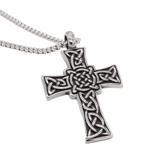 Celtic Cross Pendant Necklace Titanium Steel Durable Unisex Viking Pattern Protection Planderful Brand