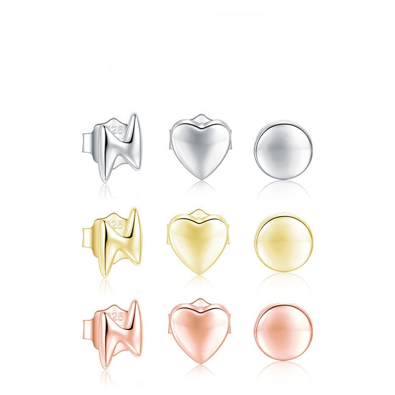 925 Sterling Silver Lightning Heart Star Stud Earrings