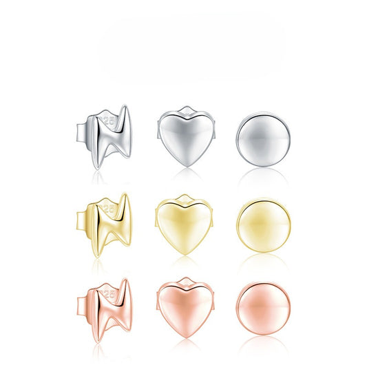 925 Sterling Silver Lightning Heart Star Stud Earrings