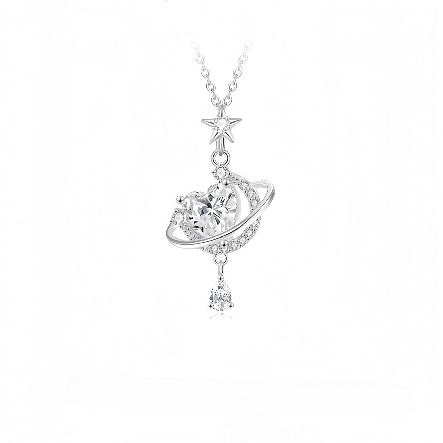 Planderful Dream Star Moon 925 Sterling Silver Zircon Necklace Gift For Girlfriend Light Luxury