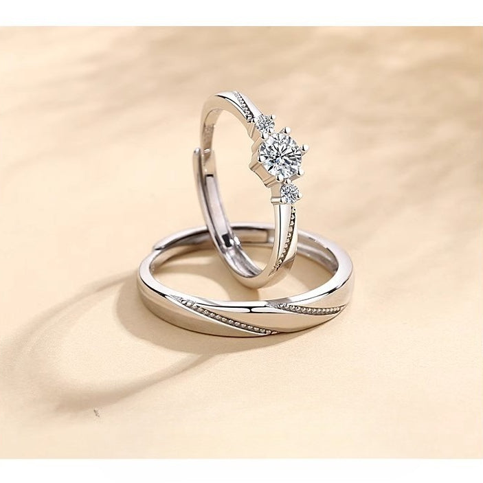 Sterling Silver Couple Ring Adjustable Zircon Love At First Sight For Him And Her Planderful
