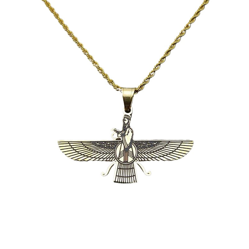 Planderful Everyday Genie Hip Hop Necklace Stainless Steel Gold Plated Persian Zoroastrian Pendant For Trendsetting Fans