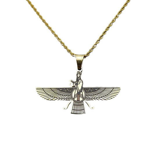 Planderful Everyday Genie Hip Hop Necklace Stainless Steel Gold Plated Persian Zoroastrian Pendant For Trendsetting Fans