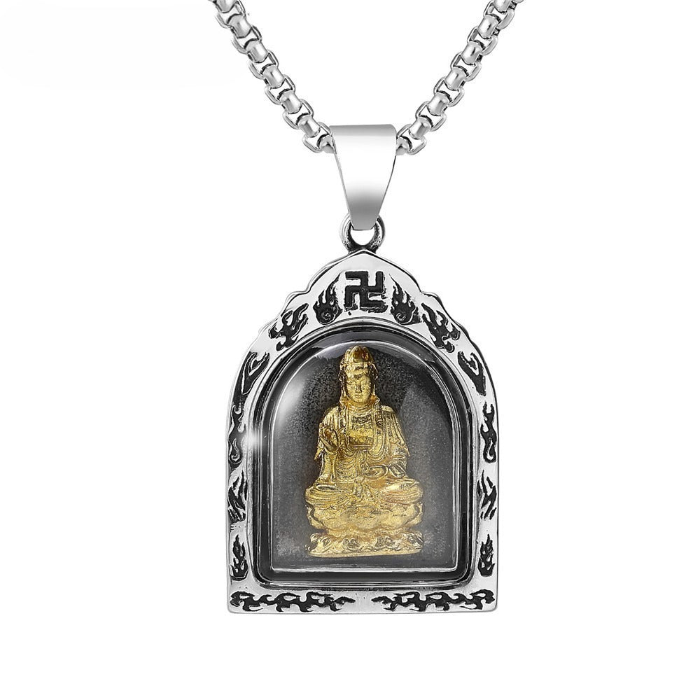 Planderful Premium Titanium Steel Buddha Pendant Necklace For Men And Unisex Protection Statement Everyday Genie