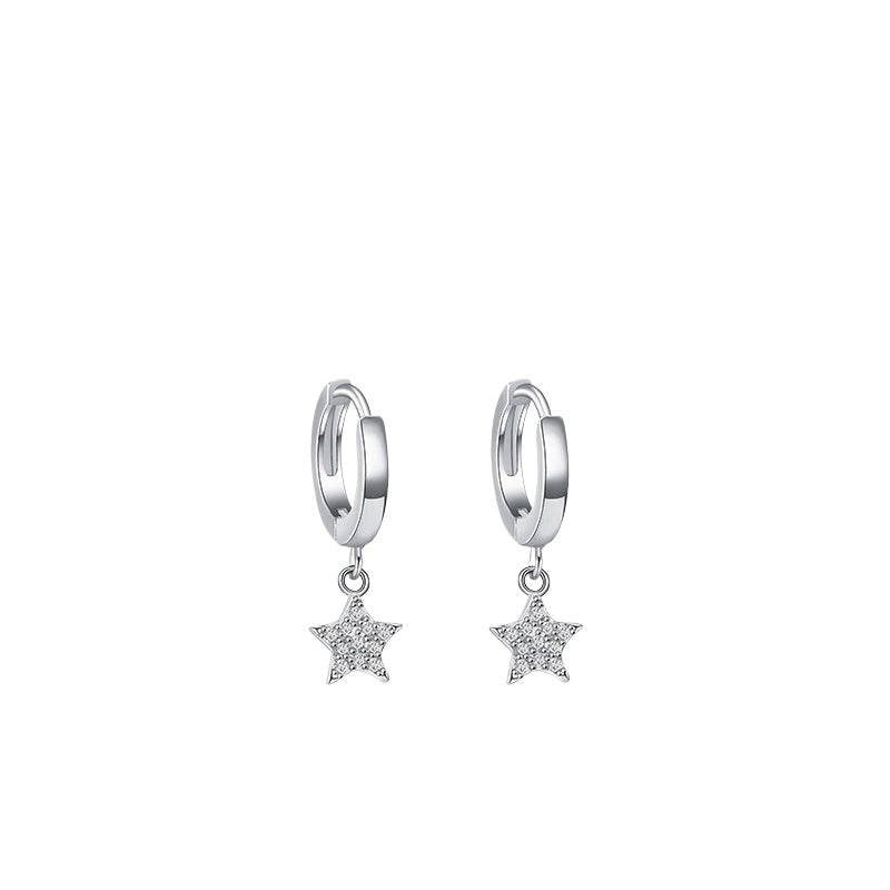 925 Sterling Silver Heart Star Hoop Earrings