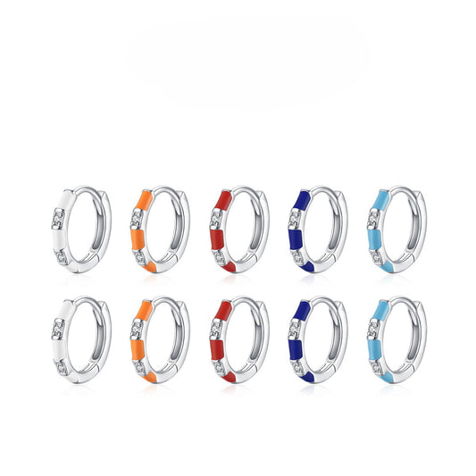925 Sterling Silver Enamel Zircon Hoop Earrings