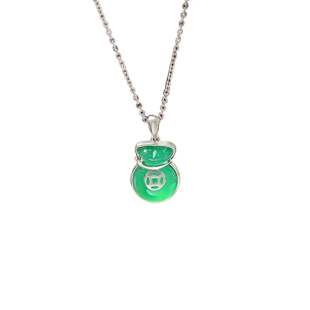 S925 Sterling Silver Chalcedony Lucky Bag Necklace Gift