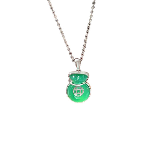 S925 Sterling Silver Chalcedony Lucky Bag Necklace Gift