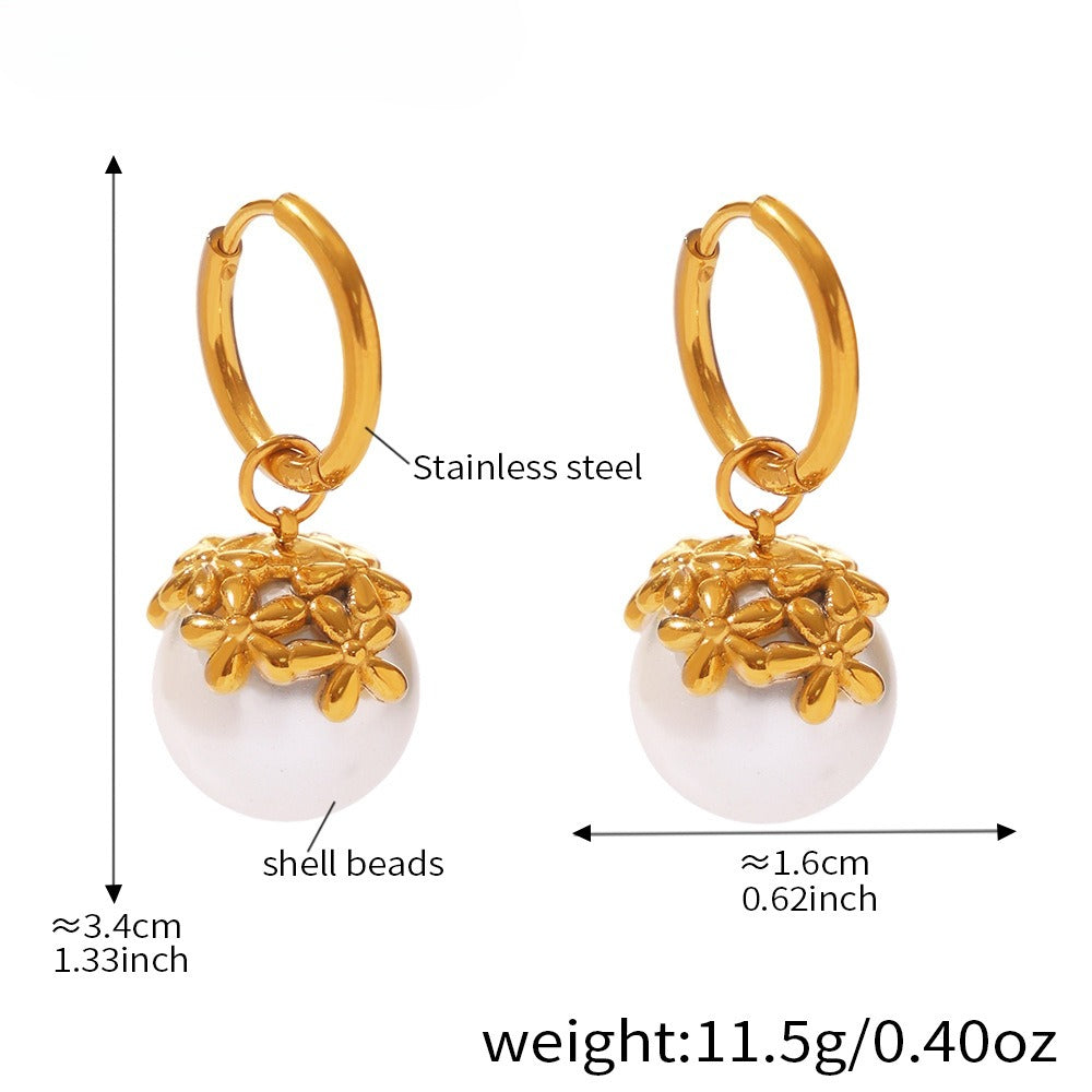 Planderful Seamless Bead Flower Earrings 18K Gold Women