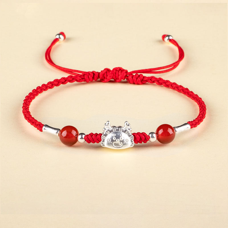 Silver Dragon Baby Multicolor Woven Red Rope Bracelet - Zodiac Year Gift for Women