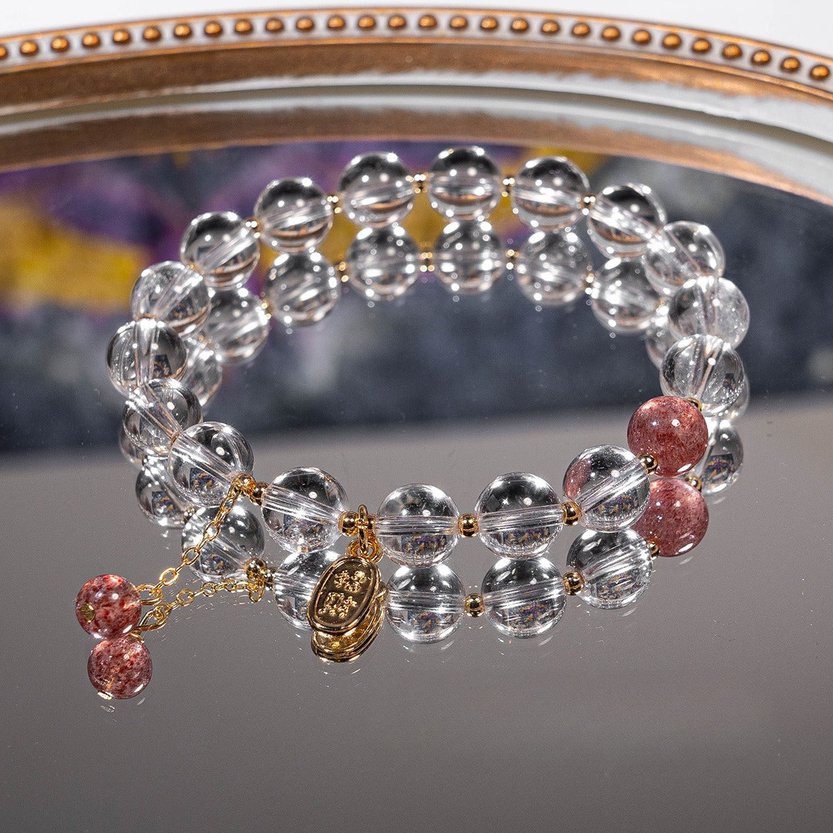 White Quartz & Strawberry Quartz Bracelet