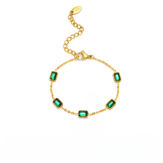 Stainless Steel Emerald Zircon Necklace And Bracelet Set Wholesale