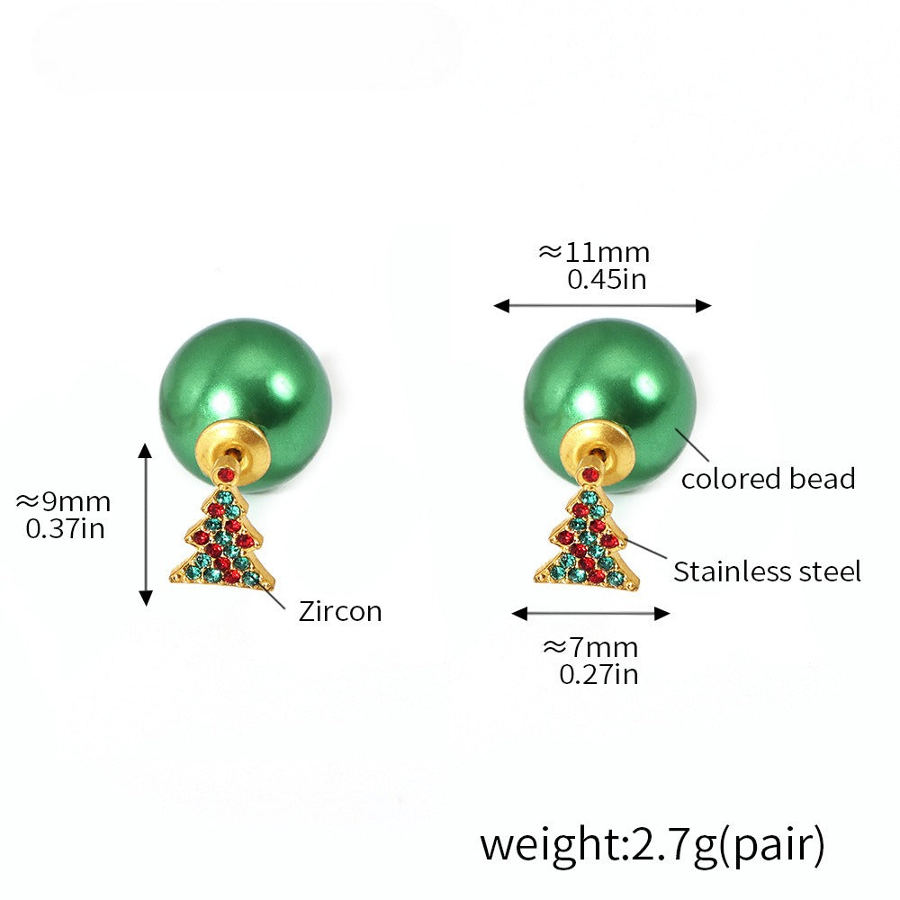 Planderful Stainless Steel Zircon Christmas Tree Earrings