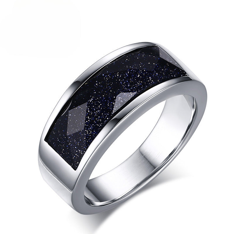 Korean Rings Blue Sandstone Titanium Steel Men's Accessories