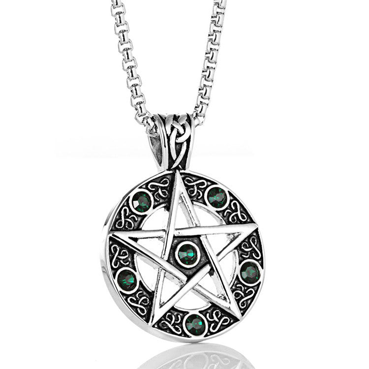 Planderful Everyday Genie Titanium Steel Pentagram Pendant with Violet Crystal Necklace
