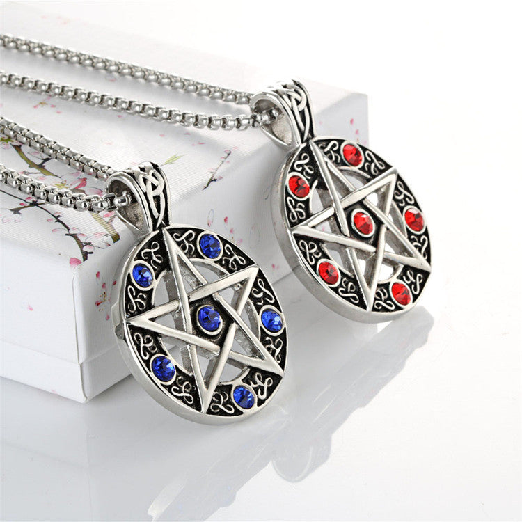 Titanium Steel Pentagram Pendant - Stylish Personalized Zircon Jewelry for Men by Planderful