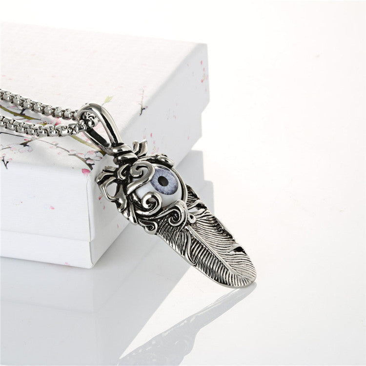 Engraved Feather Eye Pendant in Titanium Steel - Retro Trendy Men's Jewelry Directly from Manufacturer