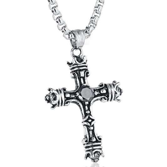Titanium Steel Black Stone Cross Pendant - Retro Men's Accessory by Planderful