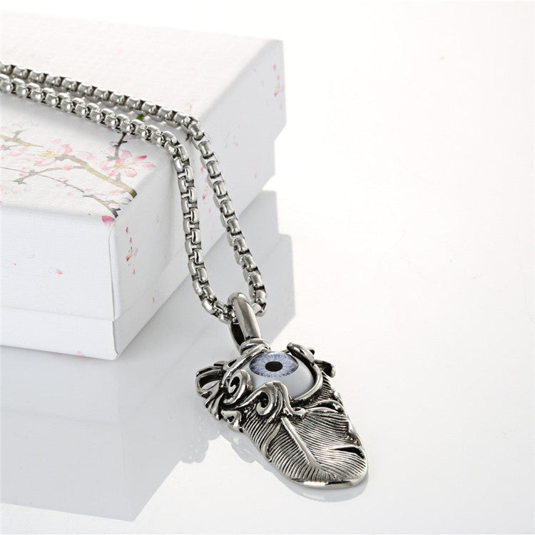 Engraved Feather Eye Pendant in Titanium Steel - Retro Trendy Men's Jewelry Directly from Manufacturer