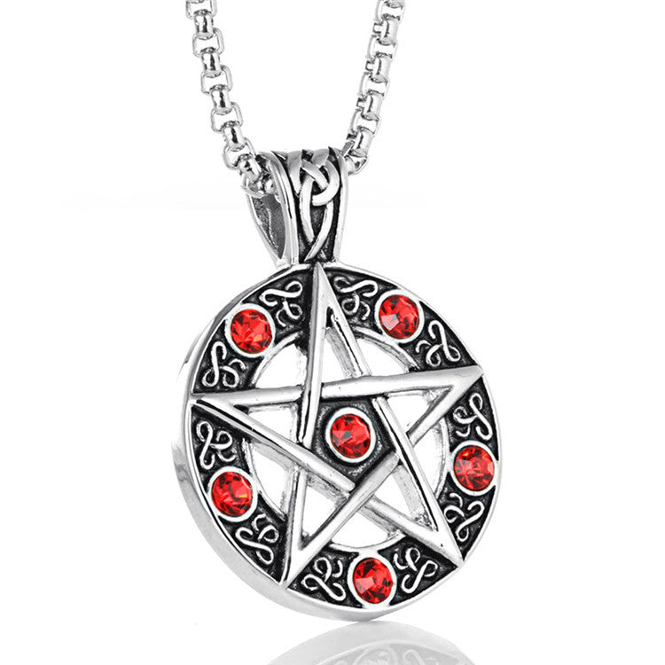 Planderful Everyday Genie Titanium Steel Pentagram Pendant with Violet Crystal Necklace