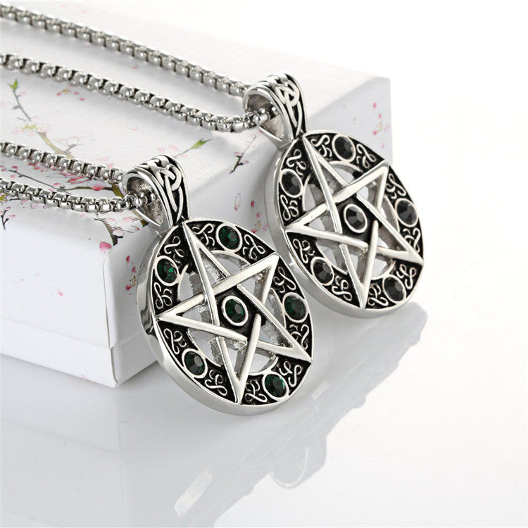 Titanium Steel Pentagram Pendant - Stylish Personalized Zircon Jewelry for Men by Planderful