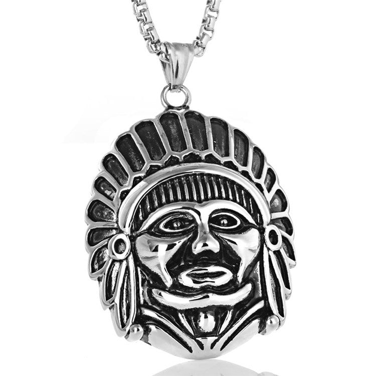 Stylish Titanium Steel Indian Head Pendant for Men - European and American Fashion Design