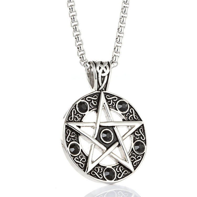 Planderful Everyday Genie Titanium Steel Pentagram Pendant with Violet Crystal Necklace
