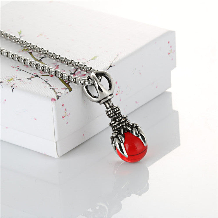 Titanium Steel Men's Pendant Featuring a Monster Dragon Claw with Gemstone Stone - European & American Trendsetter