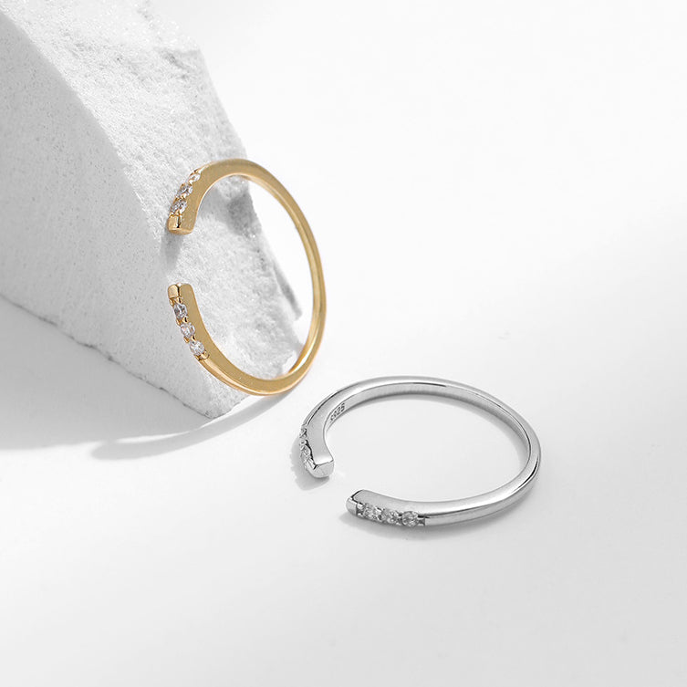 Women's Sterling Silver Zircon Ring with Adjustable Opening